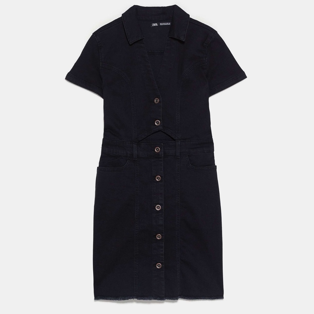 ZARA Mini Dress — Size S, lightly distressed black denim
